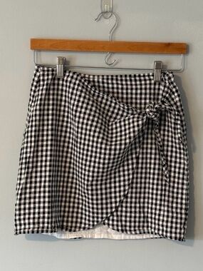 Madewell Black and White Gingham Mini Wrap Skirt